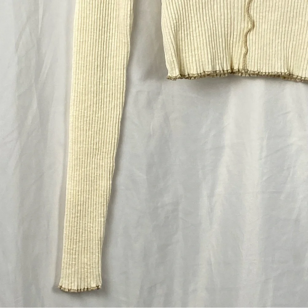 O’Neill Cream Ribbed Y2K Long Sleeve Cropped Top Size Small - Picture 6 of 16